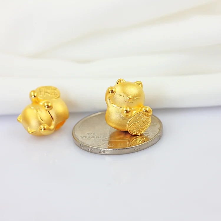 Чистый 999 24 К желтое золото кулон 3D Luck Ten Million Cat для женщин мужчин Детские Красный вязаный черный Веревка плетение браслет 1,3-1,5 г
