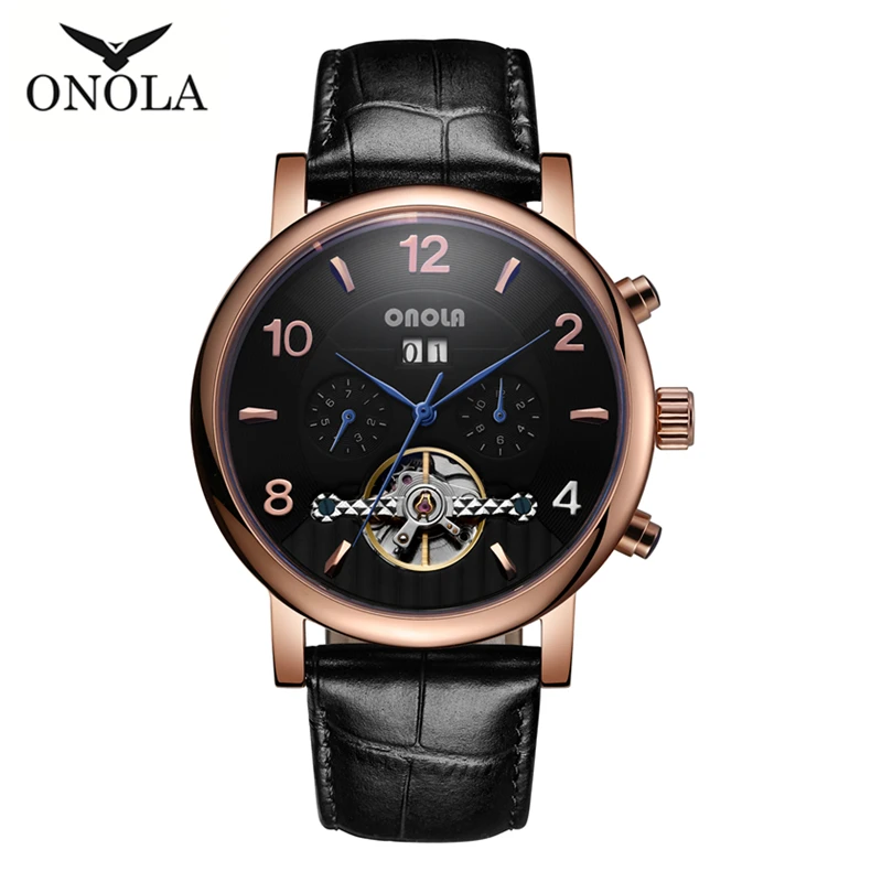 

ONOLA Moon phase top brand automatic mechanical watch the tourbillon hollow out watches the man calendar Relogio Masculino drops