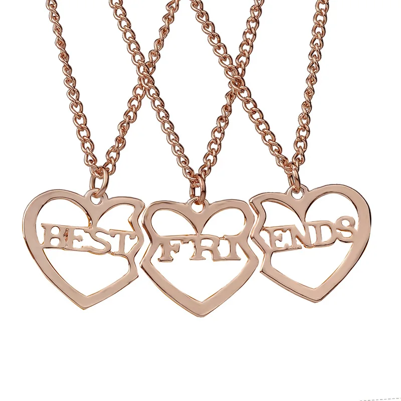 10set / lot Gift For women Girls Heart Shaped Hollow Letter Best Friends Forever Friendship BFF Pendant Necklaces 3 pcs / set