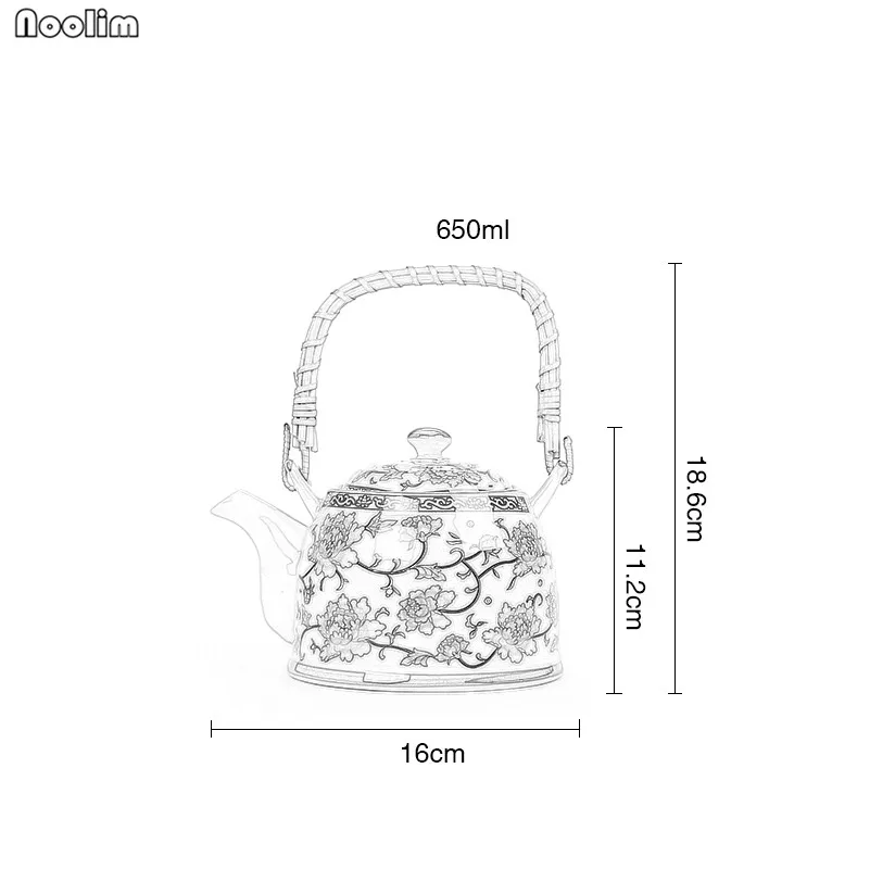NOOLIM 650 мл керамический чайник с высокой термостойкостью, синий и белый фарфоровый чайник с ручкой, маленький чайник с фильтром