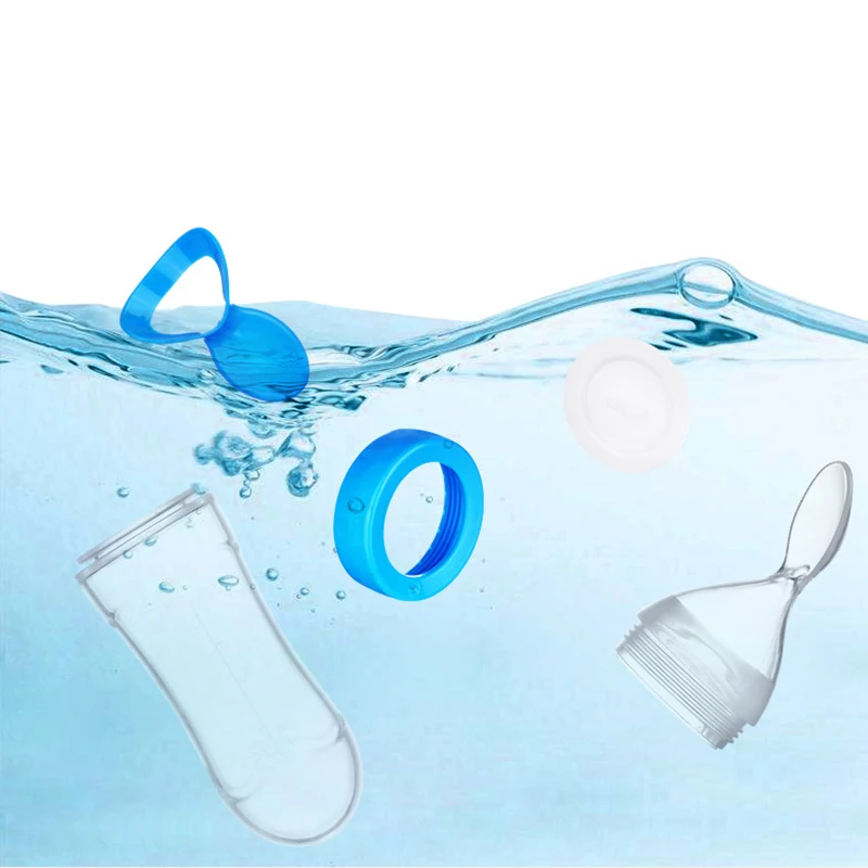 90ml Silicone Baby Feeding Bottle With Spoon Newborn Infant Squeeze Spoon Toddler Food Supplement Rice Cereal Bottle Milk Feeder
