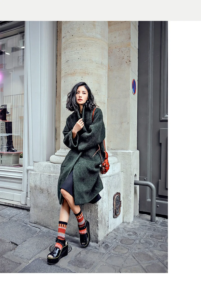 Осенне-зимнее женское плотное черно-зеленое шерстяное пальто женское Новое винтажное модное Повседневный свободный свитер в английском стиле Vestidos Q370