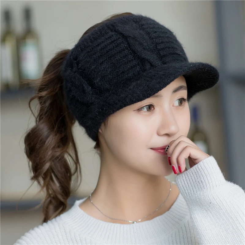 Novelty Women Berets Hats Luxury Brand Winter Spring High Quality Knitted Caps For Ponytail Hair