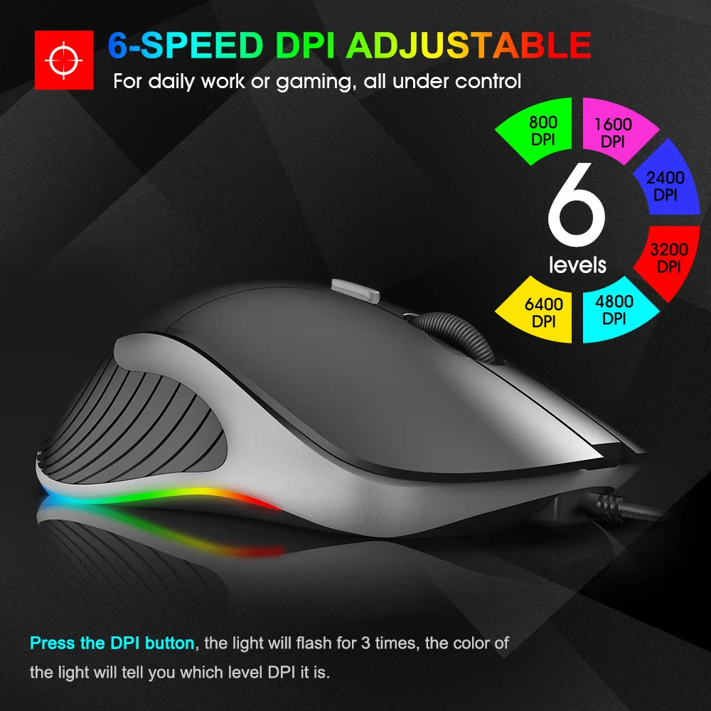 iMice X6 RGB Backlight Gaming Mouse 6400 DPI 6 Buttons Optical USB Wired Mice For LOL DOTA Game Pla