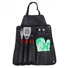 7 STÜCKE Edelstahl BBQ-Grill-Tools Set Grill Zubehör mit Schürzen Hartholz Griffe