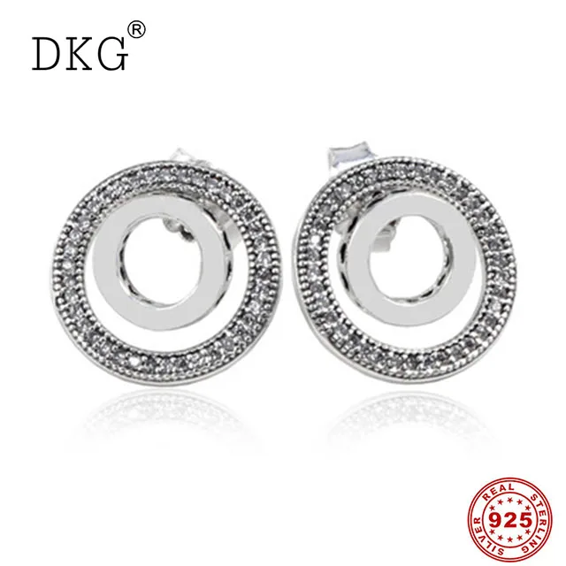 

2019Real 925 Sterling Silver Original Forever DKG Signature Stud Earrings With Clear CZ For Women Gift Charm DIY Jewelry