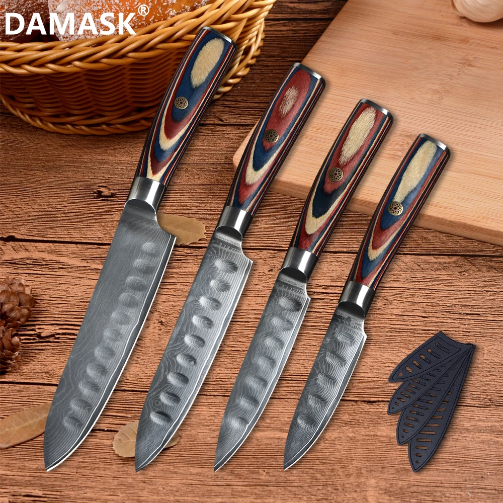 

DAMASK Damascus Knife Cooking Kitchen Knives Flower Nail Japanese Style Chef Knife VG10 Damascus Steel Blades Cutter Cutlery