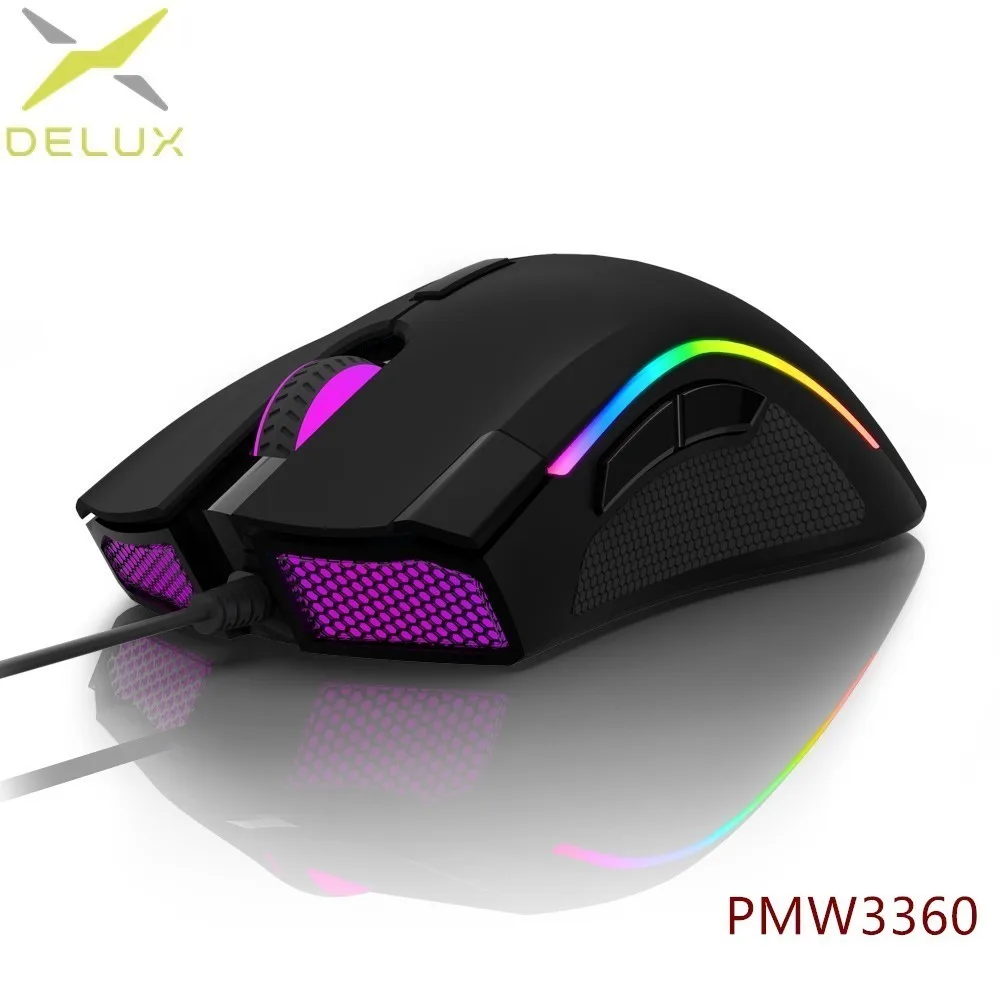 Delux M625PMW3360 RGB Backlight Gaming Mouse 12000 DPI 12000 FPS 7 Buttons Optical USB Wired Mice with Fire Key For LOL PC цена Delux M625PMW3360 RGB Backlight Gaming Mouse 12000 DPI 12000 FPS 7 Buttons Optical USB Wired Mice with Fire Key For LOL PC цены онлайн