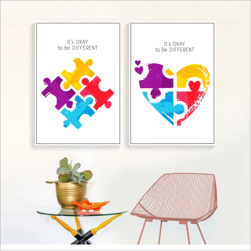 

It's OKAY To Be Different Autism Awareness Quote Wall Art Canvas Poster Prints Autism Awareness Painting Wall Picture Home Decor