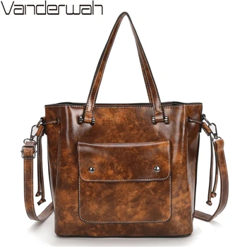 

Sac A Main Femme Women Shoulder Bag Retro Women Handbags New Oil Wax Leather Large Capacity Tote Bag Pu Leather Ladies Hand Bags