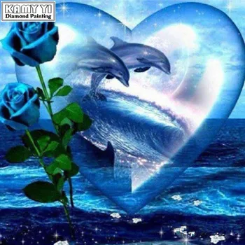 

5D DIY Diamond embroidery Cross stitch Dolphins and roses Diamond mosaic Full Round Diamond painting decor HYY