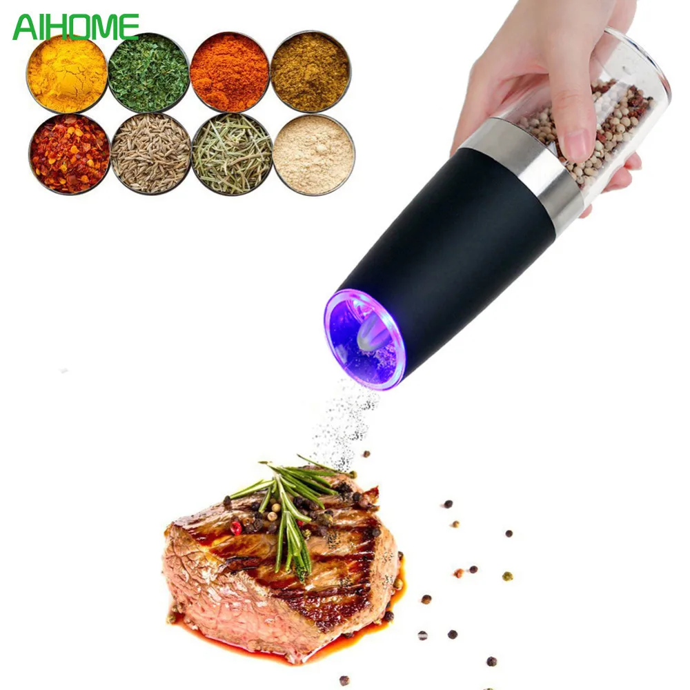 

Automatic Electric Gravity Pepper Grinder LED Light Salt Mill Muller BPA Free Kitchen Seasoning Grinding Tool Automatic Mills