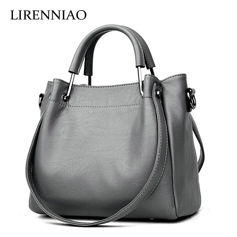 

LIRENNIAO Autumn and winter new handbag Genuine Leather Bags Korean fashion shoulder Crossbody soft leather retro bucket bag