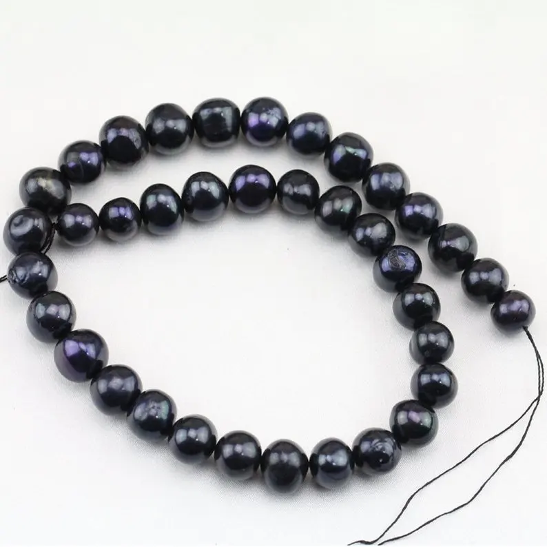 

Unique Pearls jewellery Store,11-12mmBlack Color Potato Round Freshwater Pearl Loose Beads,15inchs One Full Strand