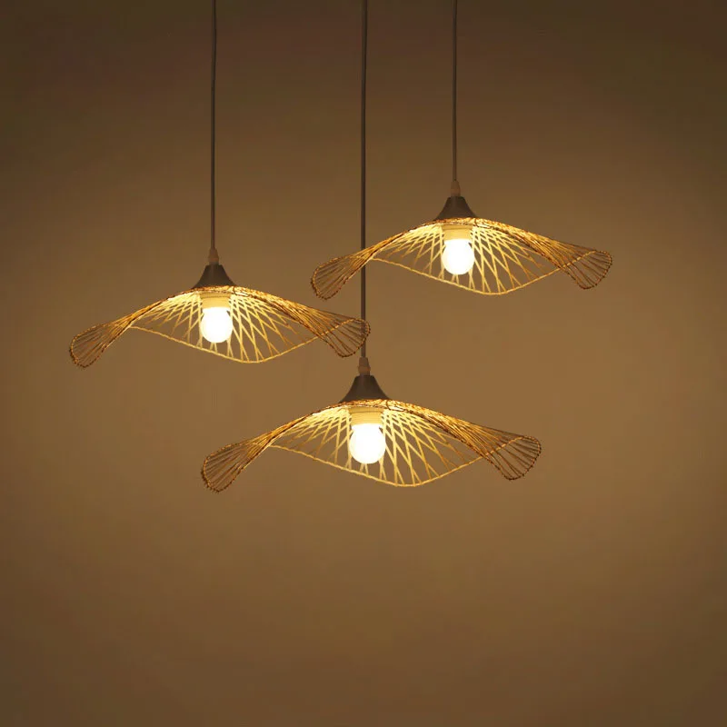 

Vintage Nautral Bamboo Pendant Light Hand Braided Hat Shaped Suspension Pendant Lamp Bar Cafe Restaurant DiningPendant Light