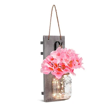 

2Pcs Home Decoration Mason Jar LED String Light Wall Lamp Fairy Garland String Lights Rustic Wall Sconces Fake Flower Wall Decor