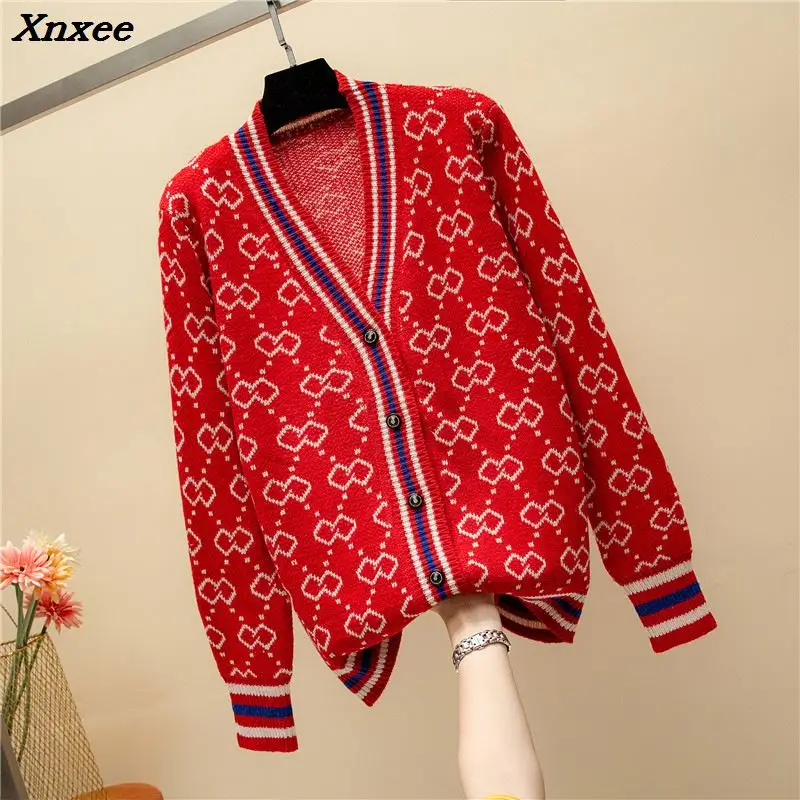 new 2018 autumn winter Women V-neck button placket Long Sleeve Cardigan sweater Oversize Luxury korean knitted coat Xnxee