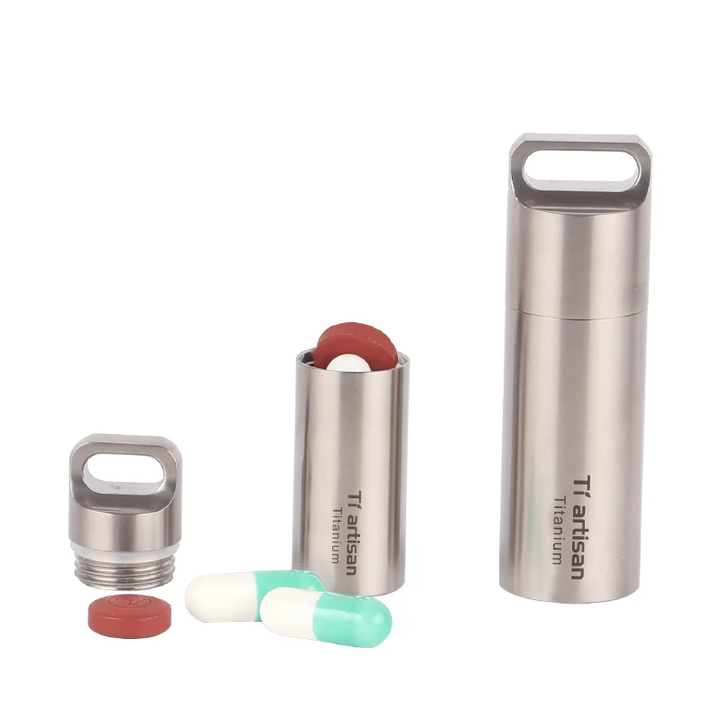 Tiartisan Waterproof Portable Pill Storage Titanium Box Keychain Round Box Ultralight Titanium Case Container
