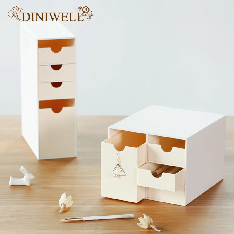 

4 Grid Drawer Type Cosmetics Finishing Box Organizer For Make Up Sundries Case Plastic Simple Desktop Storage Box
