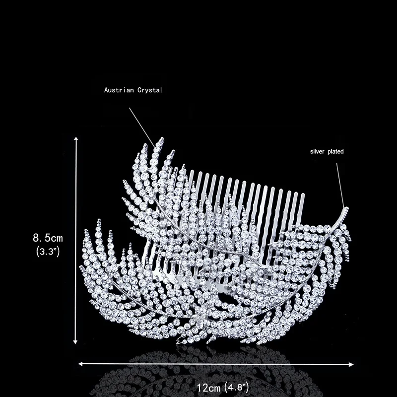 Трендовые серебряные стразы, женские расчески для волос, для женщин, невесты, свадебные украшения для волос, перья, сплав, форма, аксессуары для волос, расчески для волос