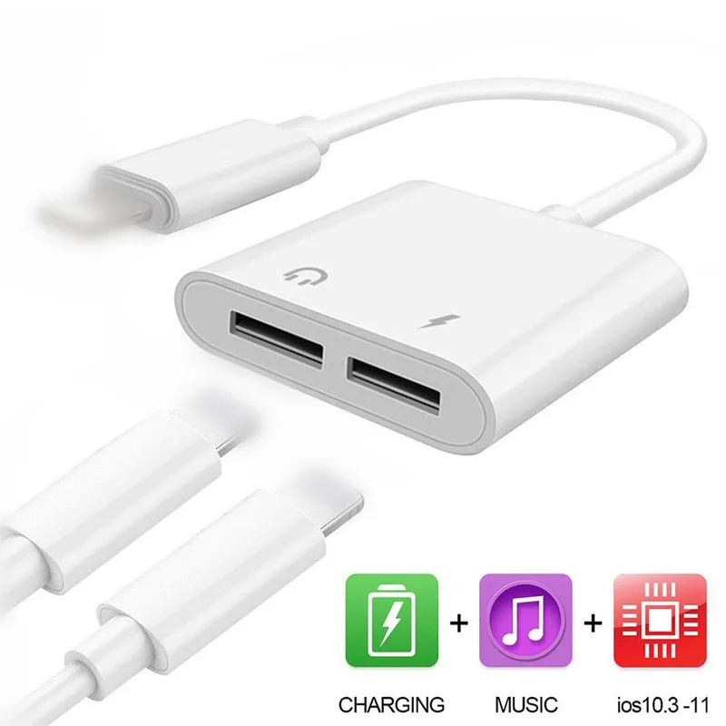 

2 in 1 Aux Headphone Audio Jack Charger Adapter For iPhone 7 8 Plus Audio Connector Splitter Cable Charger Adapter 2019 New