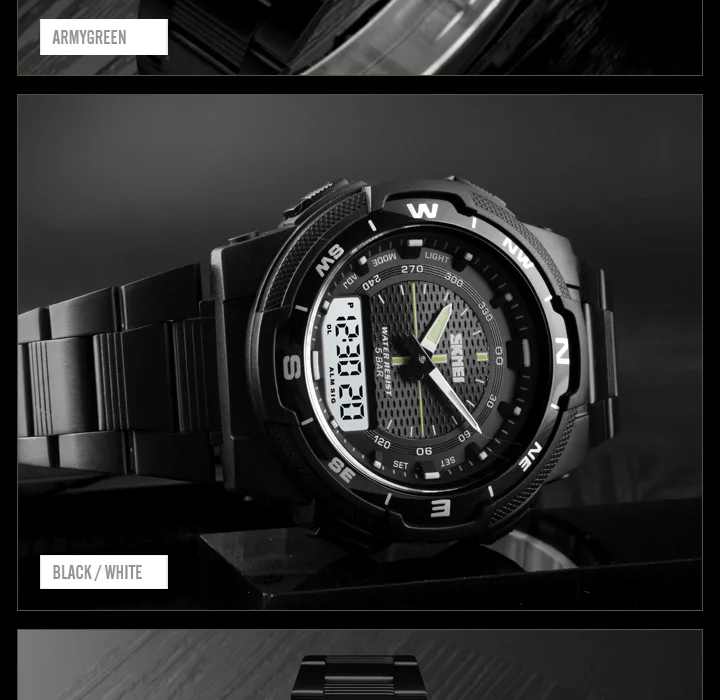 SKMEI – montre de Sport pour hommes, bracelet en acier inoxydable, chronomètre, étanche, chronographe