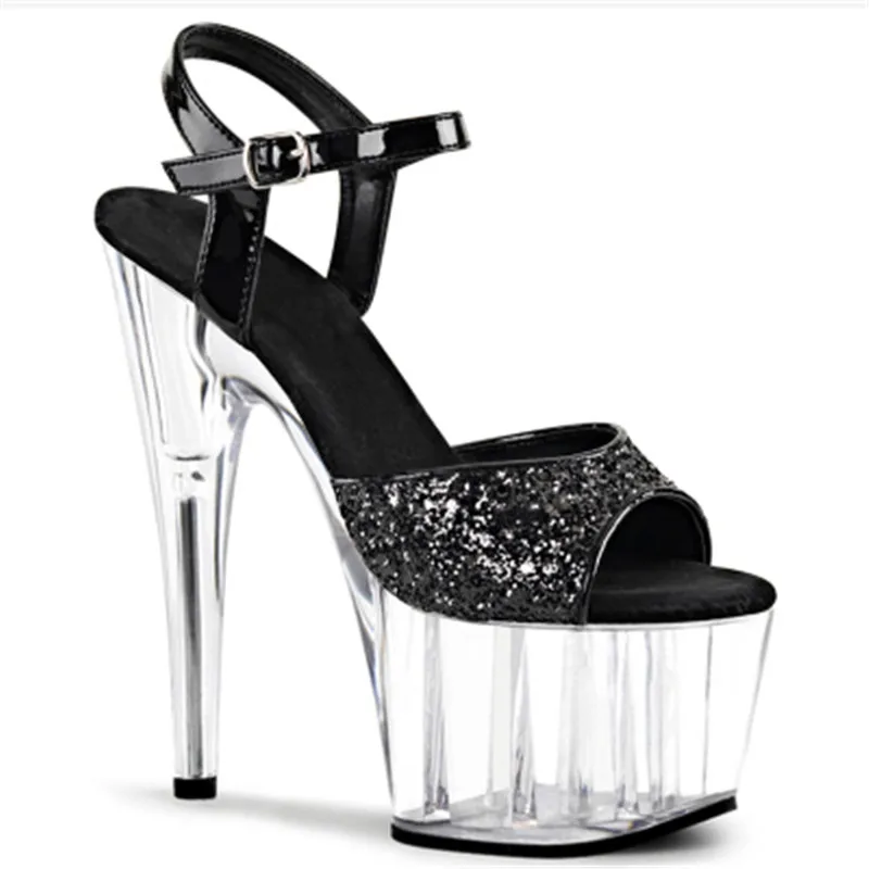 Crystal platform 15cm high-heeled sandals, sequined material on stage display women's 6-inch high-heeled steel pole shoes
