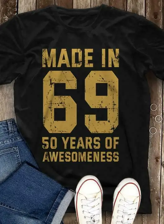

Made In 69 50 Years Of Awesomeness Black Men Cotton T Shirt Black S 4Xl