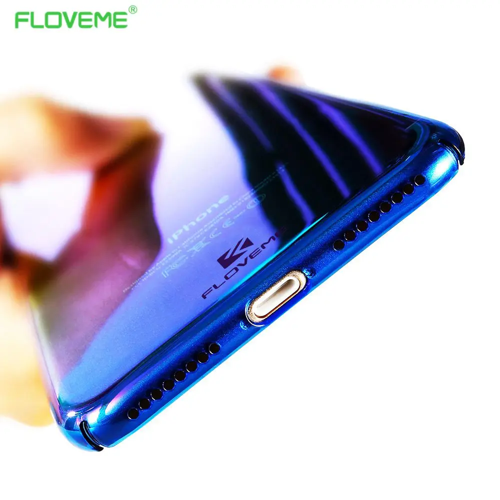 

FLOVEME Gradient Case for iPhone 6 6S 7 Ultra thin PC Blue Ray Plating Clear Cover Luxury Case for iPhone 6 6S Plus 7 Plus Coque