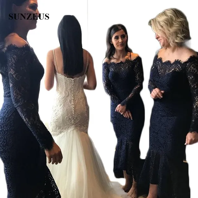 Navy Blue Lace Couture Dress