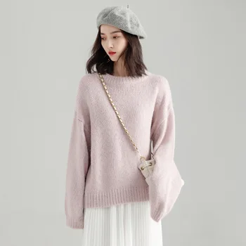 

2019 Winter Plain Loose Sweater Women Top Pullover Casual Womens Sueter Mujer Outerwear Korean Woman Clothes RWC185037