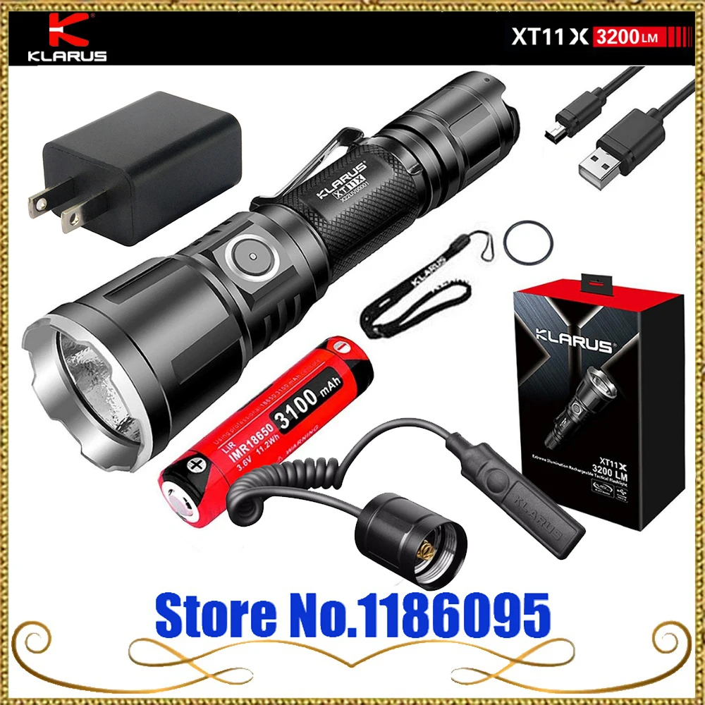 

Klarus XT11X 3200 Lumens CREE XHP70.2 P2 LED 18650 USB Rechargeable Tactical Powerful Flashlight +TRS1 Remote Switch