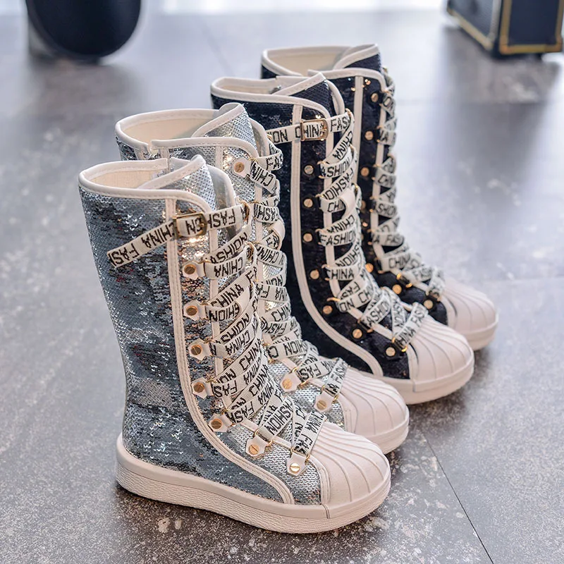 

Sequins Long Boots Buckle Decoration Spring And Autumn Girls Single Boots 2019 Children New Princess Shoes Kids High Boots