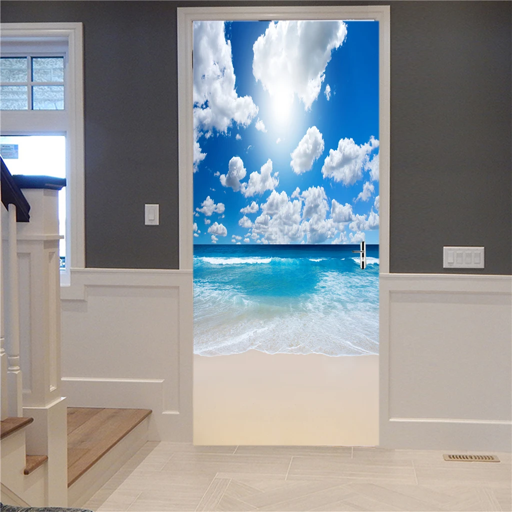 3D Photo Door Murals Sea Side Scenery Wall Sticker Mural Removable Self-Adhesive Fridge Decor Decal 77x200cm | Дом и сад