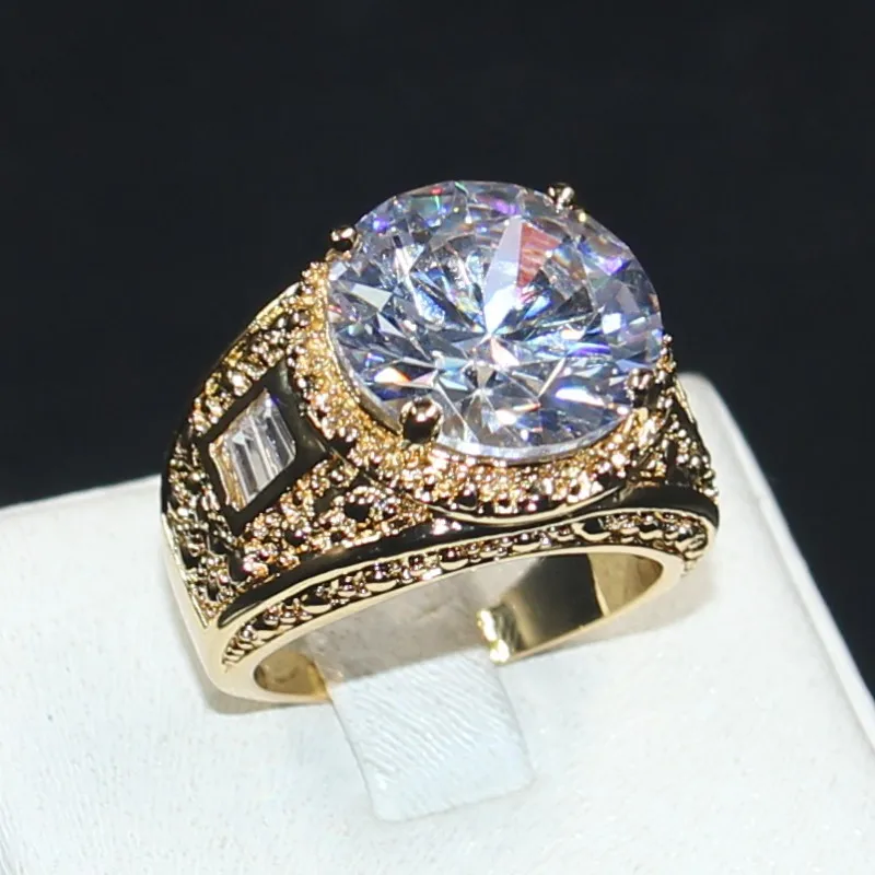 

choucong Jewelry Size 8/9/10/11 Vintage Atmosphere 15ct Round 5a Zircon Stone 18KT Yellow Gold Filled Ring for Men