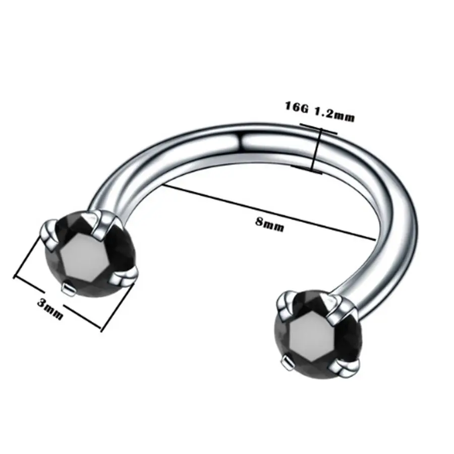 1 шт. Сталь внутренний Пронзительный нос филигранные кольца с украшением в виде кристаллов шпилька для уха Спираль пирсинг для губы кольца для пирсинга бровей велирных украшений - Окраска металла: Black 1.2x8x3mm