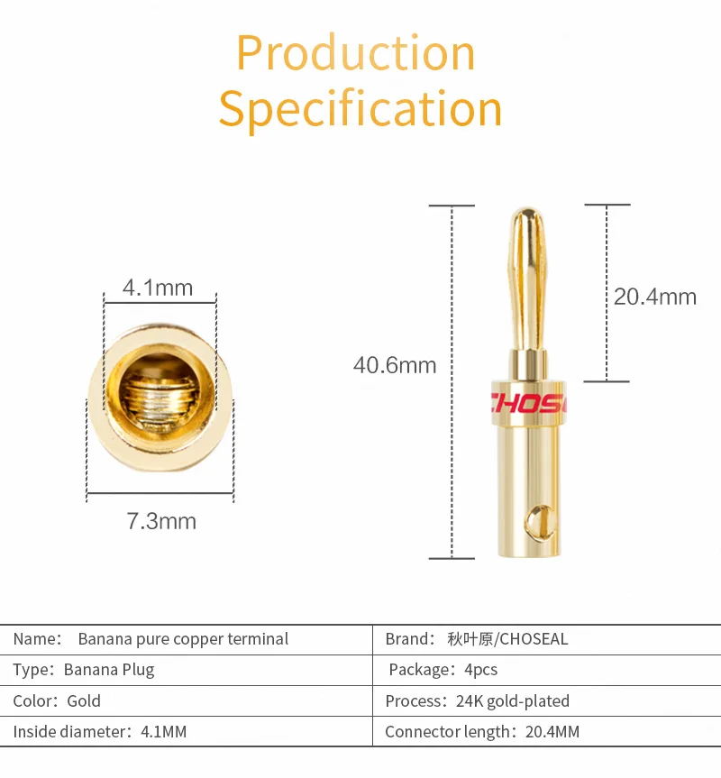 Choseal 24K Gold-plated Copper Banana Plug Connector Speaker Adapter Screw Audio Connectors  (3)