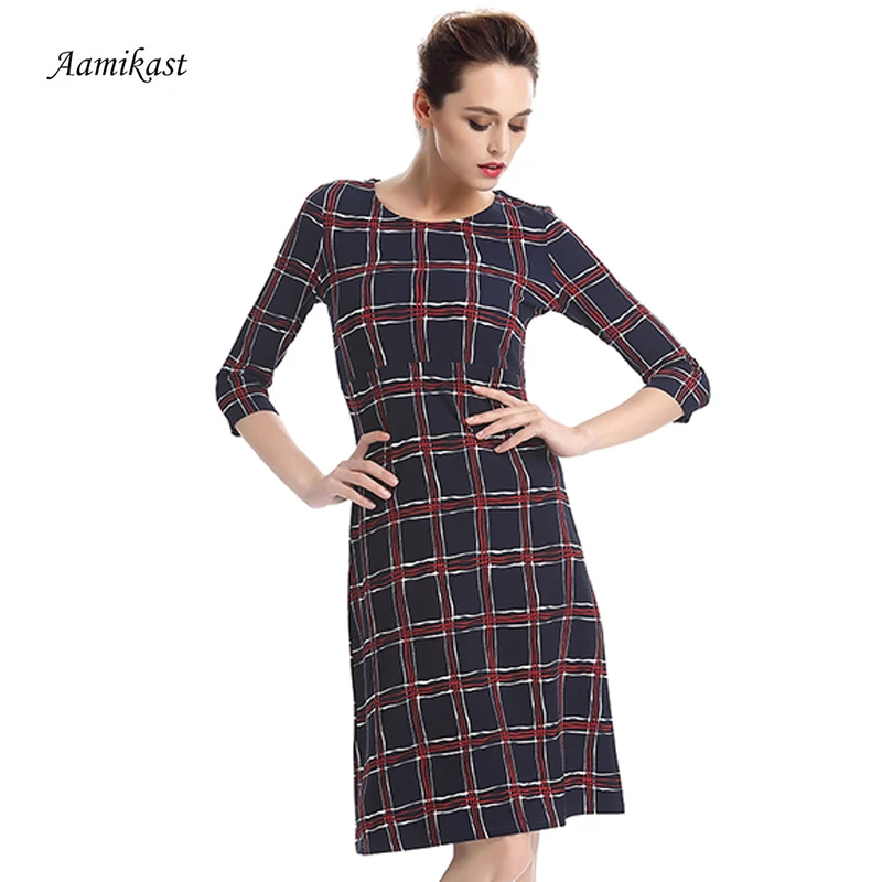 

New Women Dresses O-Neck Three Quarter Sleeve Dress Ladies Casual Comfortable Fit and Flare Autumn Cocktail Party Print Clothing