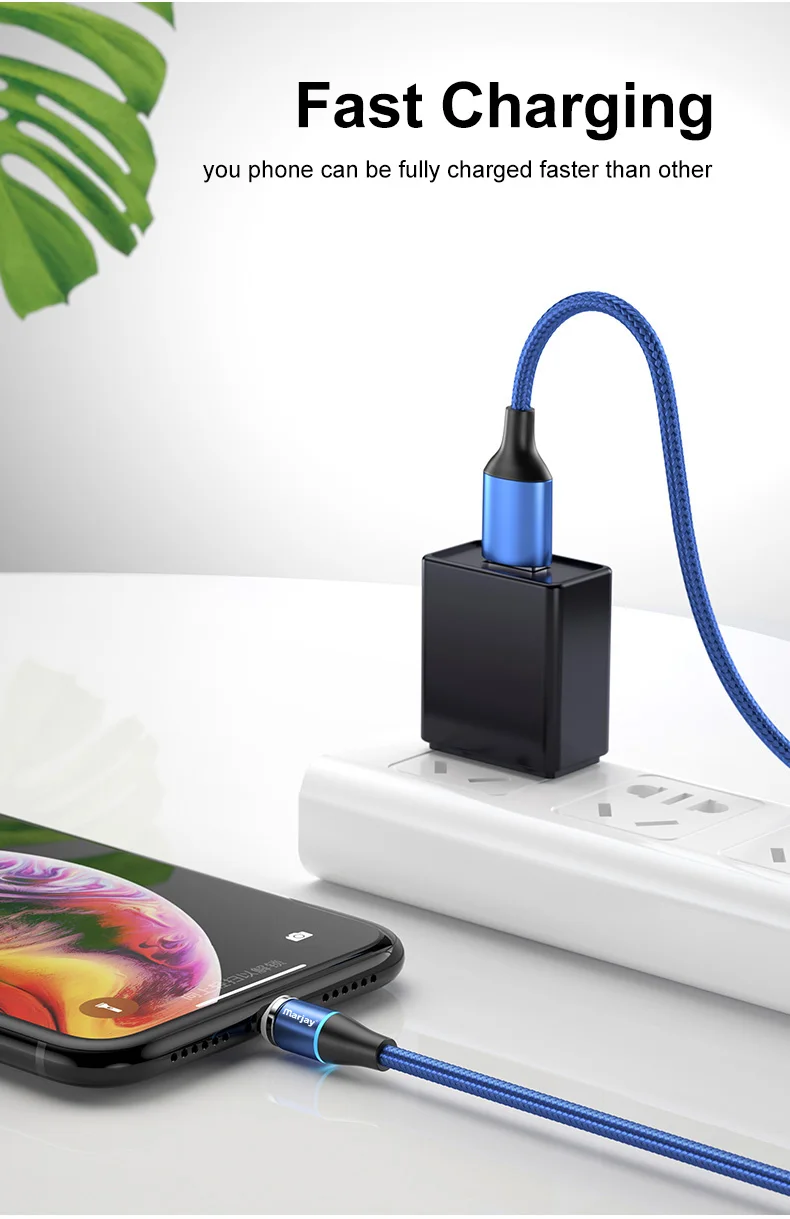 Магнитный usb-кабель Marjay 3A 1 м 2 м Быстрая зарядка 3,0 быстрая USB зарядка для iphone 7 8 Plus X Xs Max XR Магнитный адаптер зарядного устройства