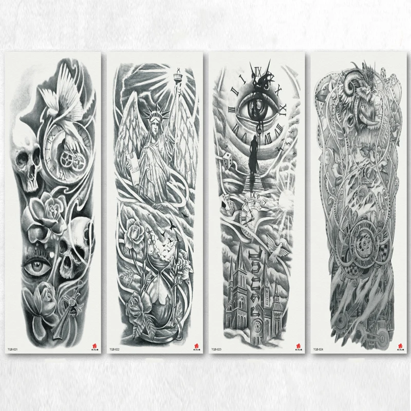 

1PC Creative Tattoo Tiger Dragon Skeleton Black Temporary Tattoo Stickers For Men Women Full Body Art Arm Tattoo 170*480CM