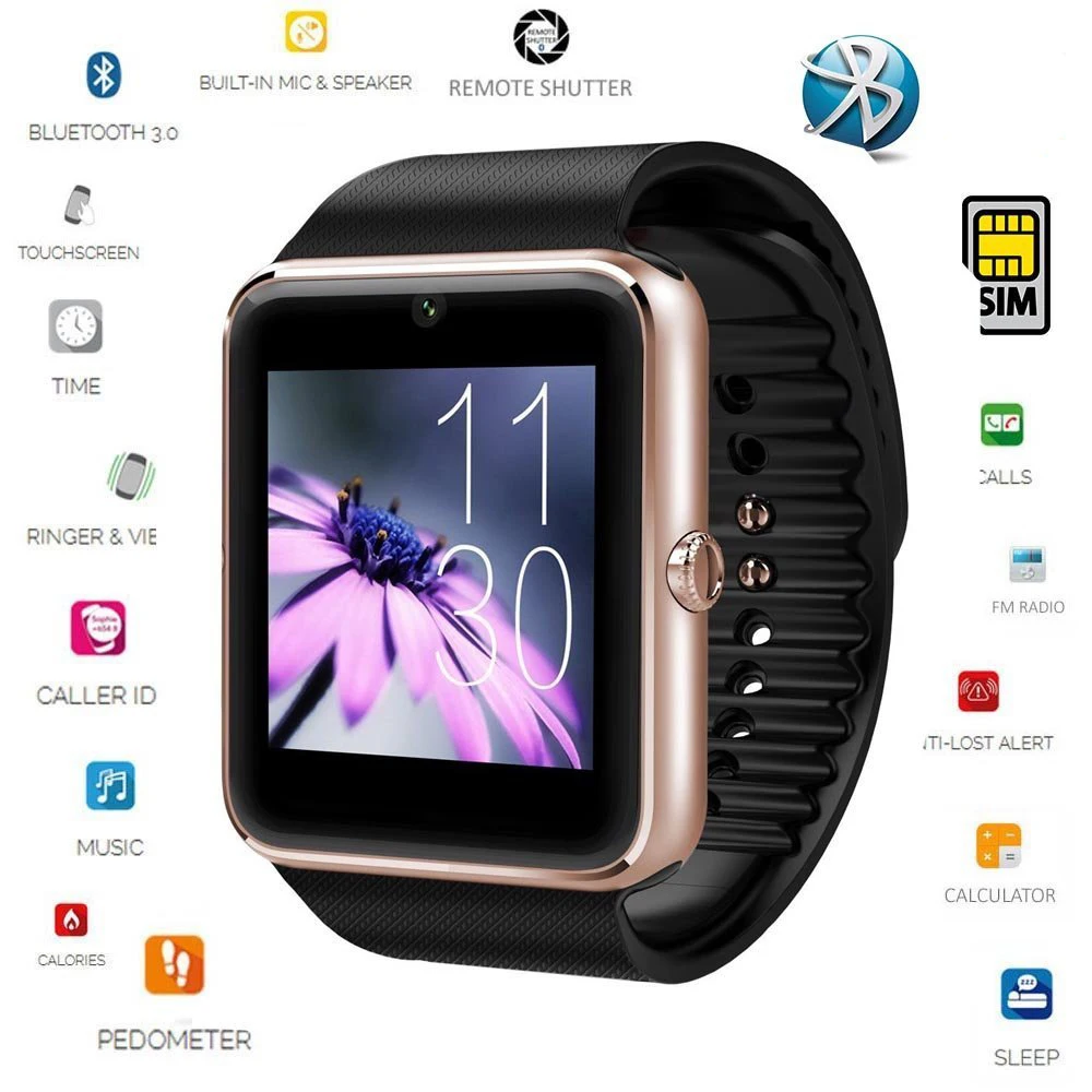 Смарт-часы GT08, синхронизация, уведомления, поддержка sim-карты, Bluetooth, подключение IOS, Android, телефон, mp3 музыкальный плеер