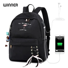 WINNER, usb зарядка, водонепроницаемый рюкзак для путешествий, подвеска в виде мультяшных животных, женские школьные сумки для девочек-подростков, Mochilas Feminina