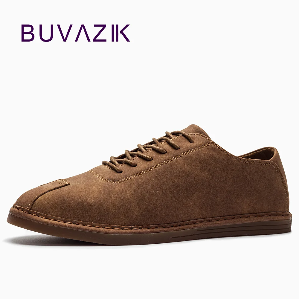 

BUVAZIK 2018 Spring new handmade sutures casual shoes men Low tide men shoes soft loafers lace-up fashion brown gray