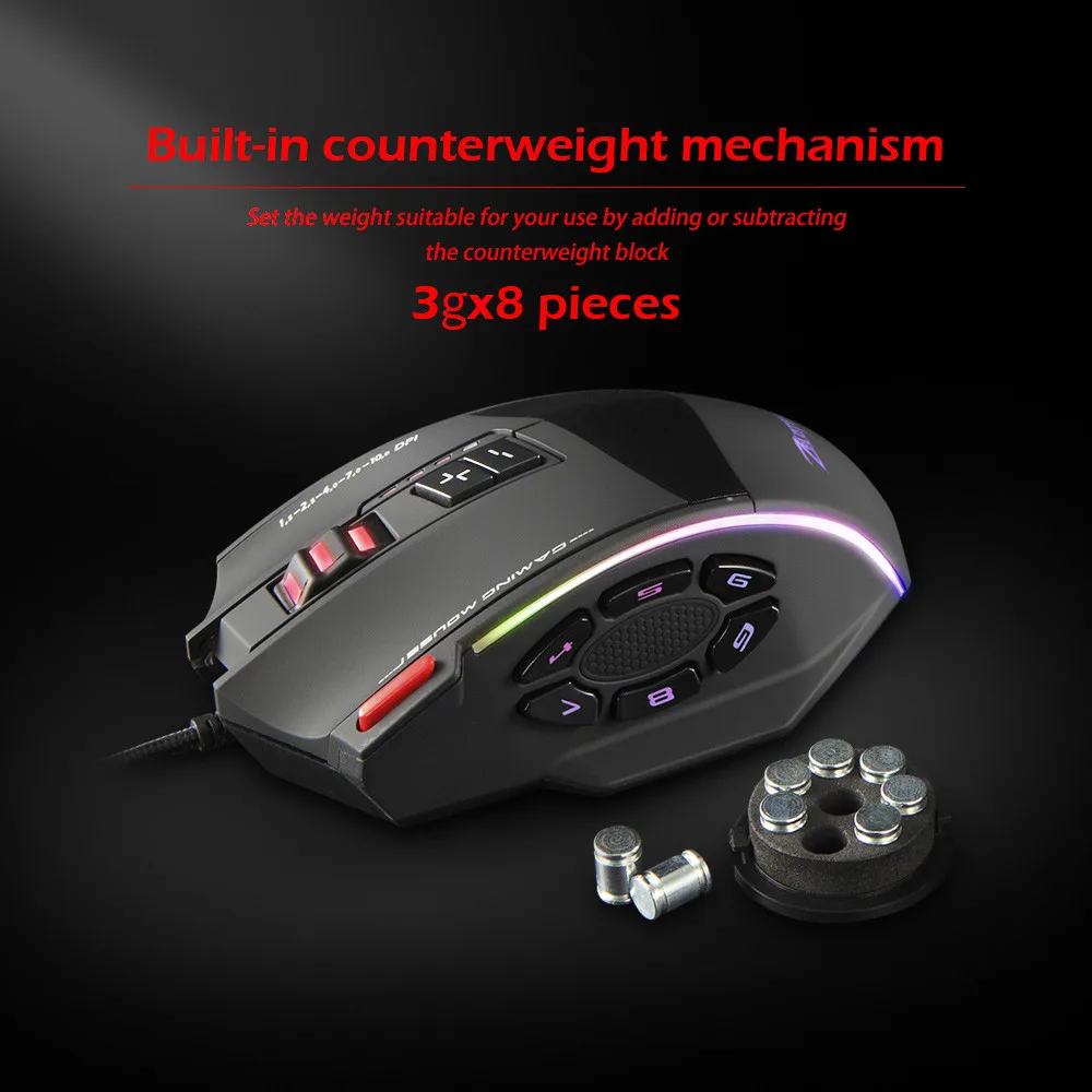 Игровая мышь VOBERRY Zelotes C13, регулируемая, 7000 dpi, 13 клавиш, программируемая кнопка, RGB светодиодный кабель для подключения к ПК