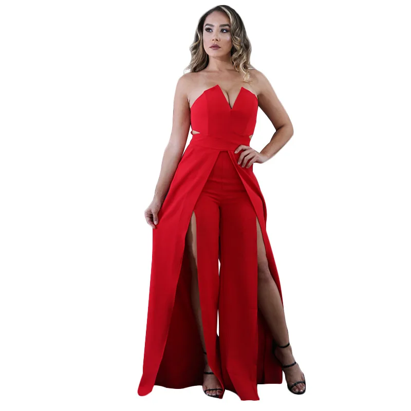 Women Strapless Off Shoulder Jumpsuit Split Long Pants Female Office OL Jumpsuit Sexy Elegant Sexy Party Romper for Female Black Women Strapless Off Shoulder Jumpsuit Split Long Pants Female Office OL Jumpsuit Sexy Elegant Sexy Party Romper for Female Black