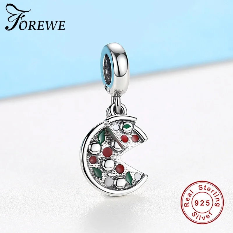 FOREWE 925 стерлингового серебра Шарм бисера зеленый красный кристалл пиццы Fit Pandora Браслеты Подвески креативные DIY ювелирные изделия подарок
