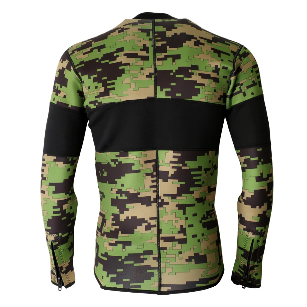 2.5mm Neoprene Green Camo Scuba Diving Wetsuit Top Snorkel Surf Jacket S/M/L/XL/XXL for Bodyboard Surfing Rafting Boating Acce