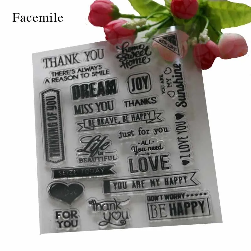 

1PCS Scrapbook DIY Photo Album Cards Transparent Acrylic Silicone Rubber Clear Stamps Sheet THANK YOU DREAM JOY
