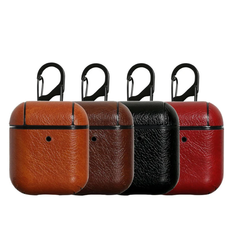 Business Earphone Case For Apple Airpods 2 Strap PU Leather Bluetooth Headphone Air Pods Cover Case Pouch AirPod Accessories 1:1