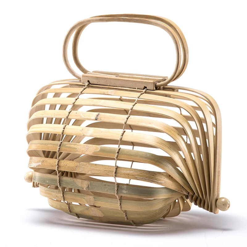 

Fashion New Designer Women Bamboo Handbags Female Shell Beach Bag Foldable Bamboo Large Capacity Straw Tote Bag for Holiday